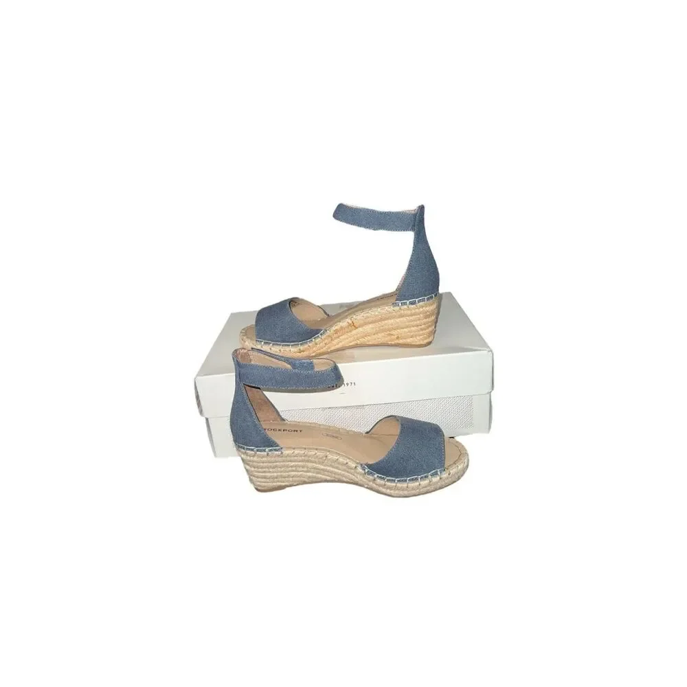 Rockport Marah Espadrille Wedge Sandals Denim Blue - Womens Size 5.5 NWB